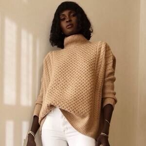 AYR Cable Knit Sweater Coastal 100% EXTRAFINE MERINO WOOL Tan Sz M